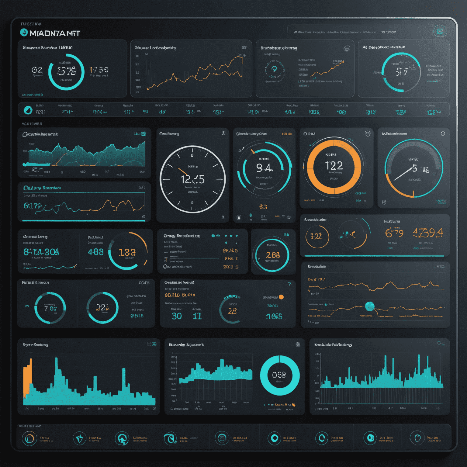 A futuristic dashboard displaying various RMM metrics and network topology, showcasing the evolution of Remote Monitoring and Management tools