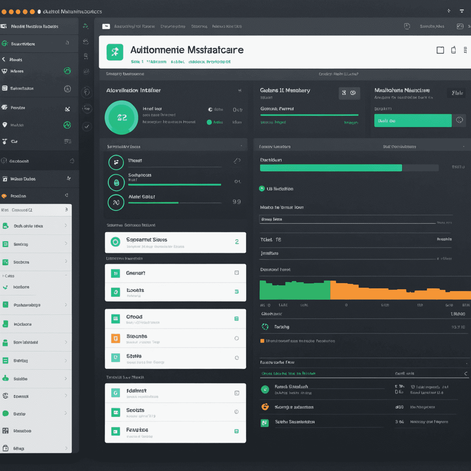 Automated maintenance interface showing scheduled tasks, update progress bars, and system health indicators