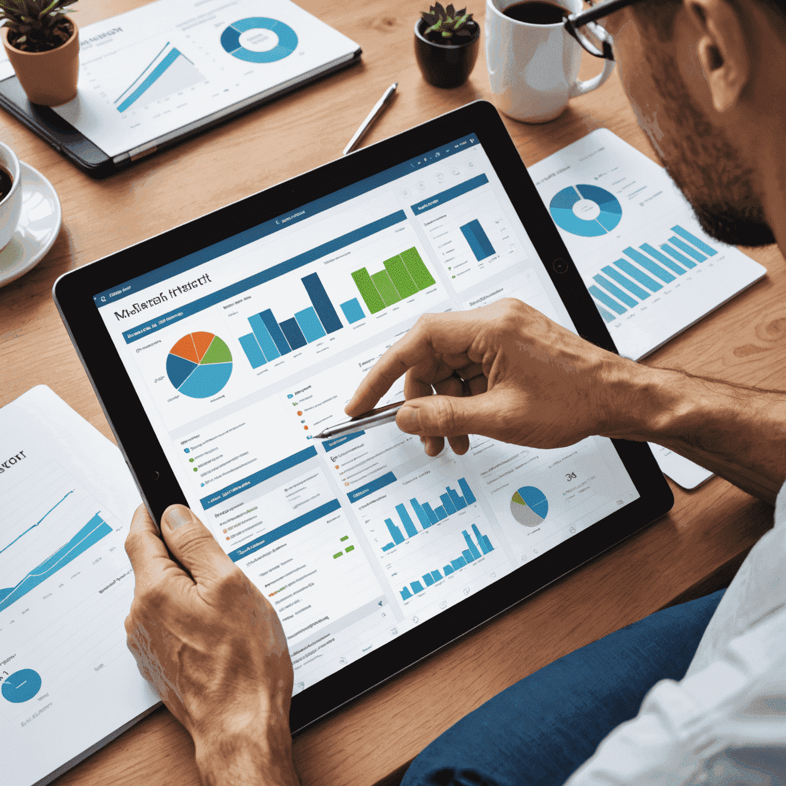 A person using a tablet to view a customized report