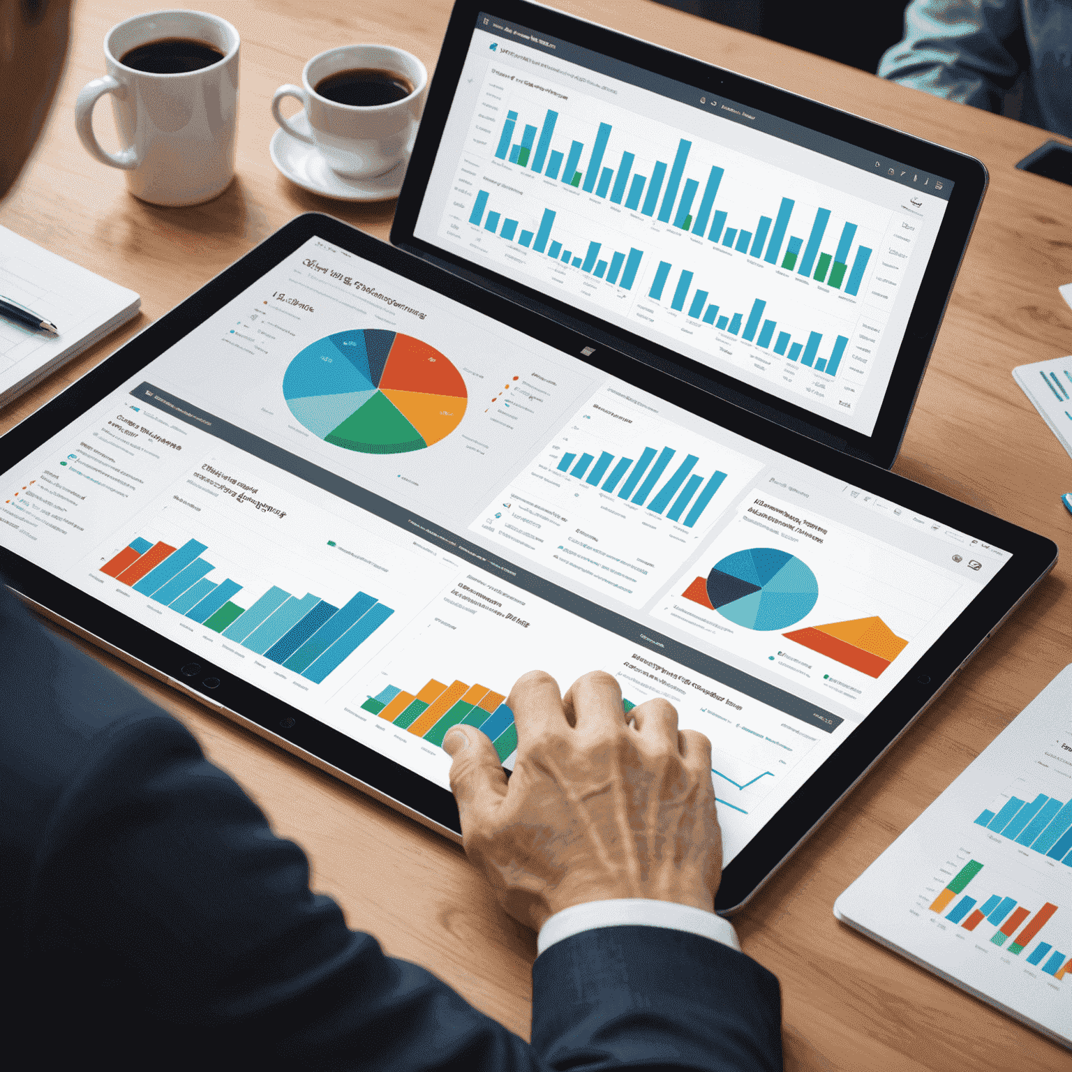 Reporting and analytics interface with customizable charts, graphs, and data visualization tools for performance optimization