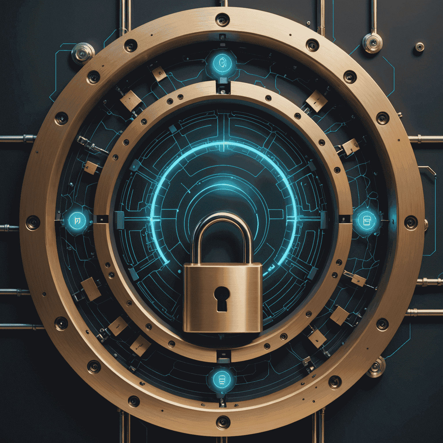 A digital lock protecting a network of connected devices, symbolizing cybersecurity in the RMM context